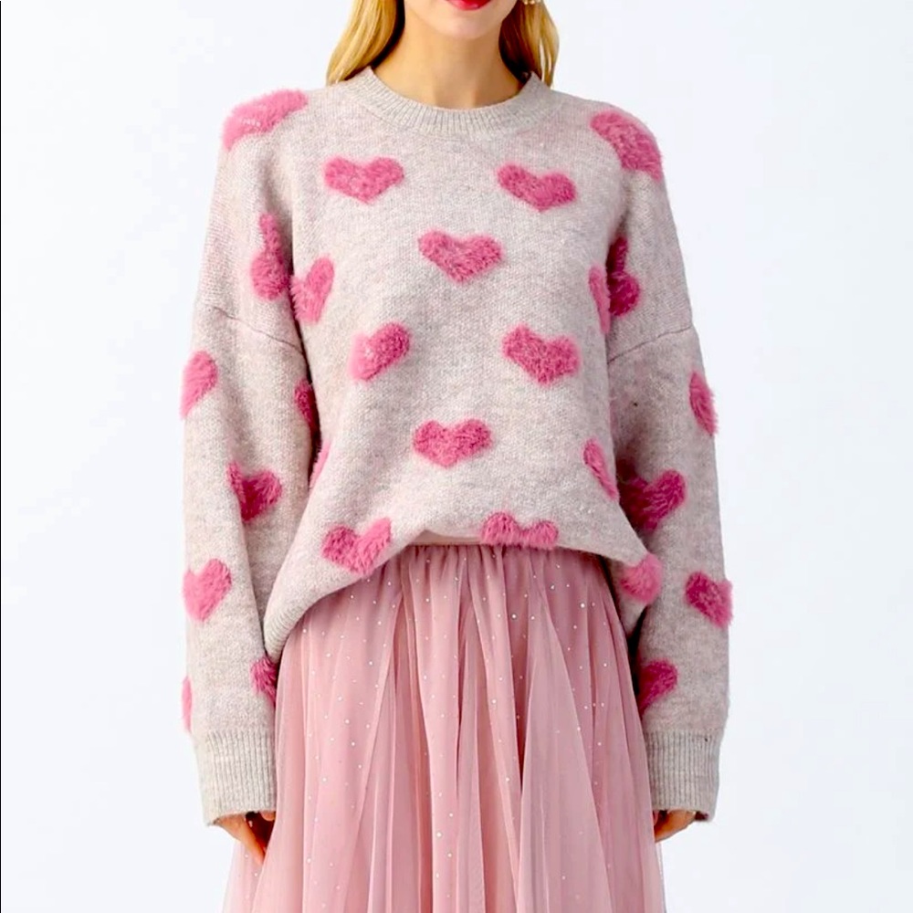 Contrast Color fuzzy hearts knit sweater